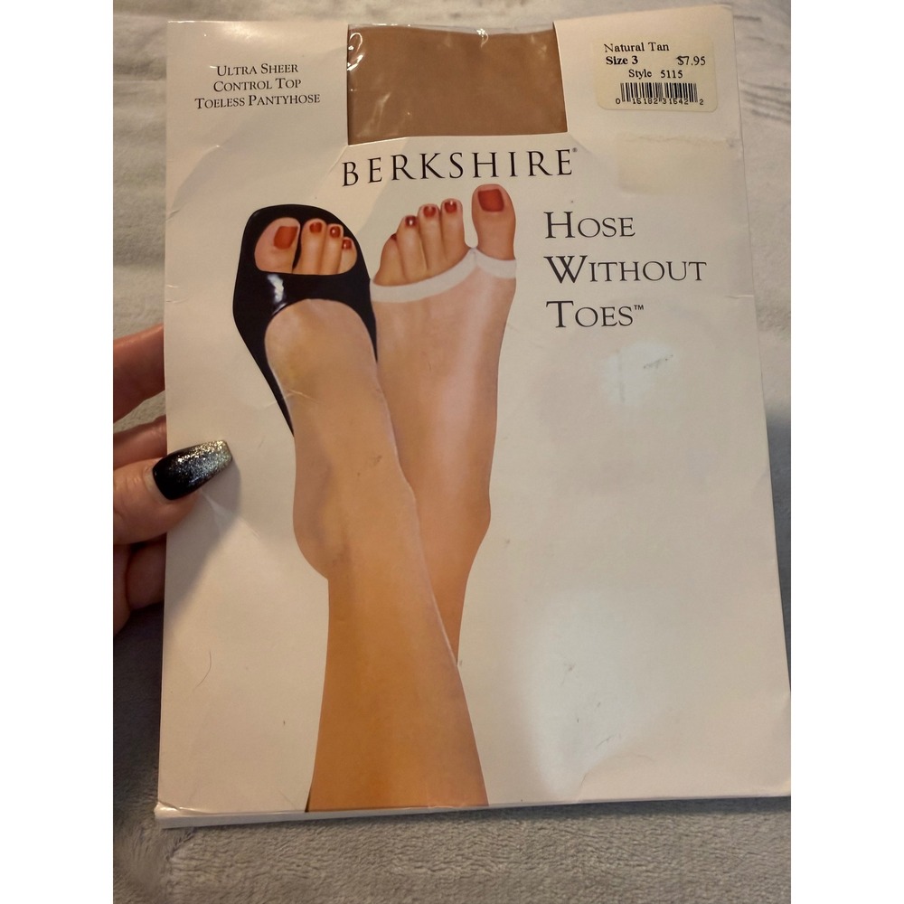 Berkshire Ultra Sheer Control Top Toeless Pantyhose Sz 3 Tan NWT. CD